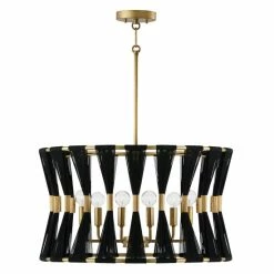 Deals 🧨 Capital Lighting Bianca 24.5" 6-light Patinaed Brass/ Tapered String Pendant Patinaed Brass/ Black Rope 🎉