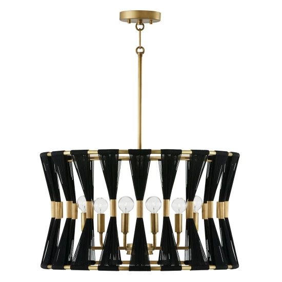 Deals ๐งจ Capital Lighting Bianca 24.5" 6-light Patinaed Brass/ Tapered String Pendant Patinaed Brass/ Black Rope ๐ 1 Deals ๐งจ Capital Lighting Bianca 24.5" 6-light Patinaed Brass/ Tapered String Pendant Patinaed Brass/ Black Rope ๐