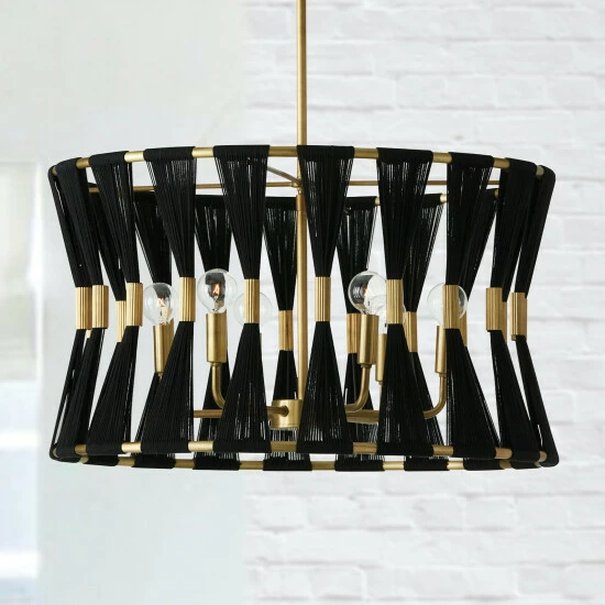 Deals ๐งจ Capital Lighting Bianca 24.5" 6-light Patinaed Brass/ Tapered String Pendant Patinaed Brass/ Black Rope ๐ 6 Deals ๐งจ Capital Lighting Bianca 24.5" 6-light Patinaed Brass/ Tapered String Pendant Patinaed Brass/ Black Rope ๐ - Image 6