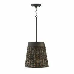 Cheapest ❤️ Capital Lighting Tallulah 1-light Small Pendant W/ Mango Wood & Water Hyacinth Charcoal Wash 💯