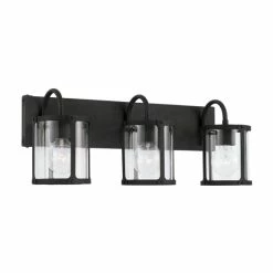 Outlet 🎁 Capital Lighting Brennen 3-light Black Iron Bath/ Vanity Fixture W/ Clear Glass ❤️