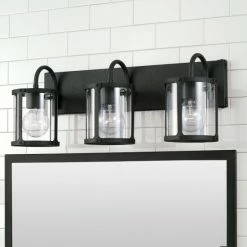Outlet 🎁 Capital Lighting Brennen 3-light Black Iron Bath/ Vanity Fixture W/ Clear Glass ❤️ -Capital Lighting Shop unnamed file 977