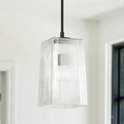 Hot Sale 🎉 Capital Lighting Lexi 7.25" 1-light Tapered Rectangular Pendant W/ Clear Fluted Glass Polished Nickel 😀 -Capital Lighting Shop unnamed file 985
